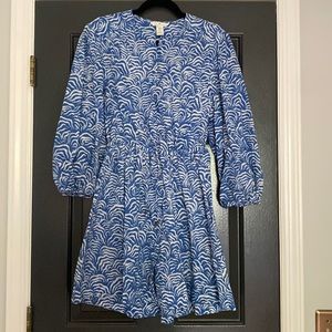 H&M Short linen-blend Dress in Blue/patterned